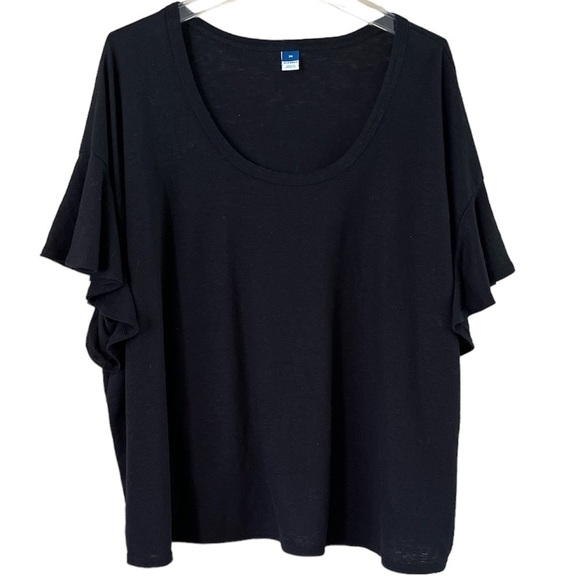 Old Navy size 3X black flutter sleeves deep scoop neck lightweight linen blend - Picture 1 of 14